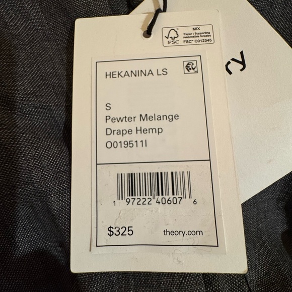 Theory Hekanina Tie Front Drape Hemp Shirt-Pewter Sz S NWT & extra buttons - Picture 13 of 15